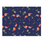 Birds on Blue with Flowers and Keys postcards