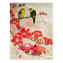 birds on flora tree postcards