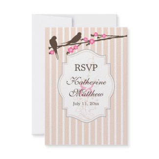 Birds on Flower Sakura RSVP / Reply Cards invitation