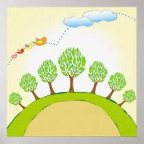 birds over trees posters