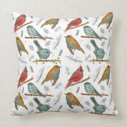 Birds Pillow Wildlife Ink Watercolor Illustrations