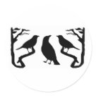 round_sticker - This indie birds silhouette design features a bold black design with birds on branches framing a dark bird in the center. Perfect for fans of crows, ravens and blackbirds!