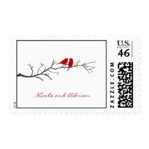 Birds Silhouettes Custom Postage Stamp - Red