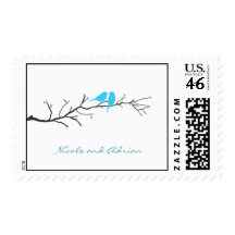 Birds Silhouettes Custom Postage Stamp - Turquoise