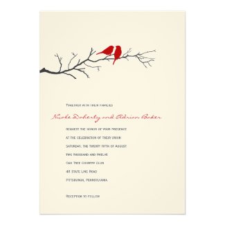 Birds Silhouettes Wedding Invitation - Red -