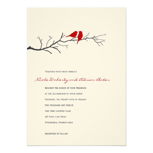 Birds Silhouettes Wedding Invitation - Red -