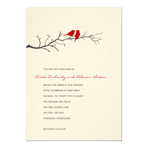 Birds Silhouettes Wedding Invitation - Red - Personalized Invites