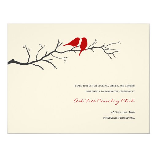 Birds Silhouettes Wedding Reception Cards - Red - Personalized Invitation