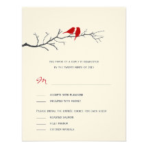 Birds Silhouettes Wedding RSVP cards - Red - Personalized Invitations