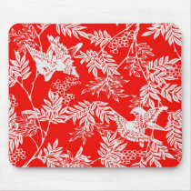 Birds with Leaves and Berries Mousepad, Red
