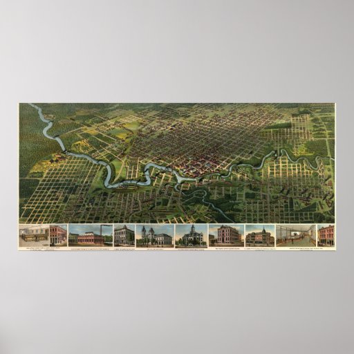 Birdseye map of Houston, Texas (1891) reprint
