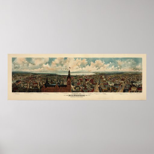 Birdseye Panorama of Milwaukee (1898) Reprint