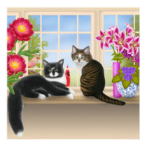Birdwatching with Felix & Pansy Print by twopurringcats Birdwatching with Felix & Pansy Print