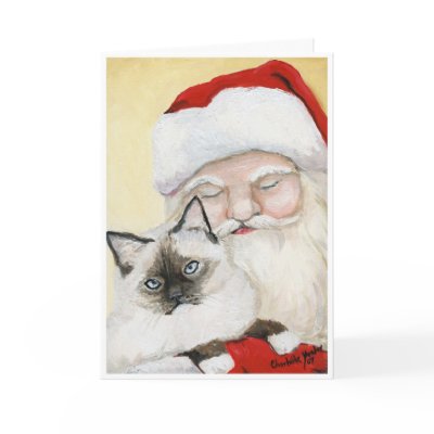 Birman Cat & Santa" Art Christmas Card