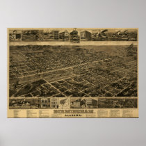 Birmingham, AL Panoramic Map Birds Eye View Posters