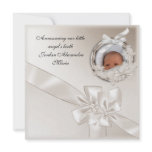 Birth Announcement Beige Photo Frame Bow