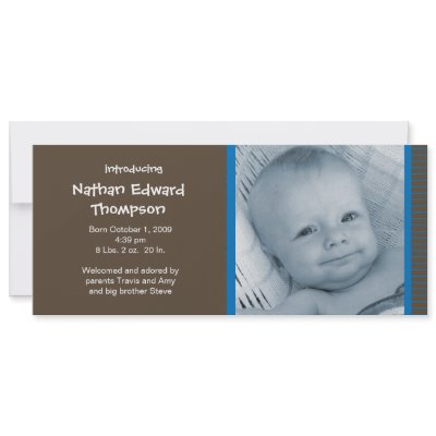 Birth Announcement - Blue and Brown Pinstripes by cutietoots