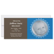 Birth Announcement - Blue and Brown ruffle frame