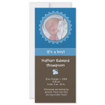 Birth Announcement - Blue & Brown Pinstripes