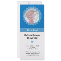 Birth Announcement - Blue & white ruffle frame