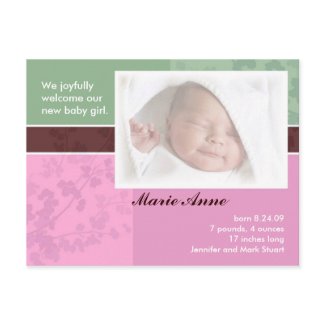 Birth Announcement cards - baby girl postcard