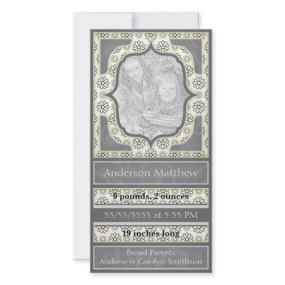 Birth Announcement Elegant Grey Tan Customized Photo Card by OrangeBirdDesigns