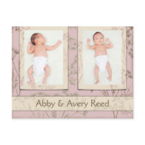 Birth Announcement for Twins - Fennel Pink postcards