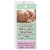 Birth Announcement - Green/Pink with heart