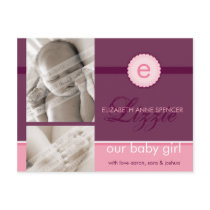 BIRTH ANNOUNCEMENT :: monogram2 - girl postcards by edgeplus BIRTH ANNOUNCEMENT :: monogram2 - girl postcards