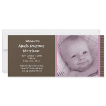 Birth Announcement - Pink and Brown Pinstripes invitations