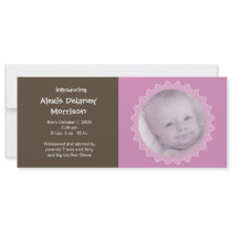 Birth Announcement - Pink and Brown ruffle frame invitations