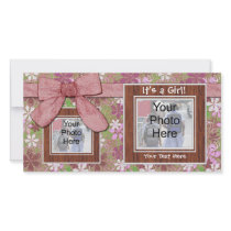 Birth Announcement, Pink Frames and Bow Photo Card photo cards by cutencomfy Birth Announcement, Pink Frames and Bow Photo Card photo cards