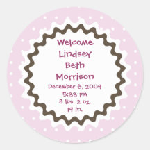 Birth Announcement Sticker -  Pin, Brown and White