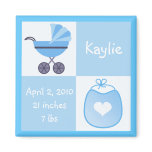 Birth Announcement Stroller & Bib - Blue Fridge Magnet