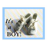 Birth announcement with vintage baby booties postcards