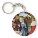 Birth Of Christ And The Cardinal Rolin By Jean Hey Key Chain