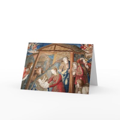 Birth of Christ Tapestry detail Greeting Cards by moonrisings