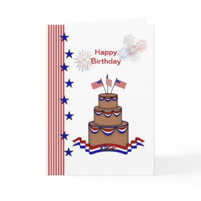 Birthday 4th of July.USA flag, stars,stripes,cake Greeting Cards by IrinaFraser