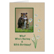 Birthday, 95th, Great Horned Owl and Flowers Greeting Cards