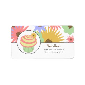 Birthday Address Label - Pink Cupcake & Flowers label