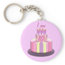 Birthday Age Cake (Pink) keychains
