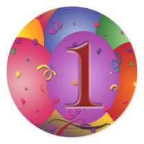 Birthday balloons for 1st birthday round sticker