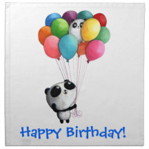 Birthday Balloons Panda Bear Cloth Napkins