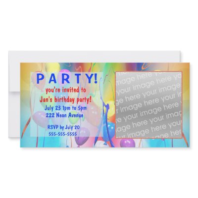 Birthday Balloons Party Invitation Custom Photo Card by xfinity7
