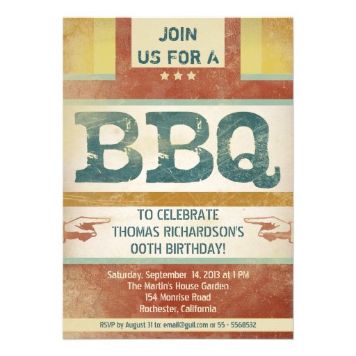 birthday barbeque party invitations vintage style (front side)
