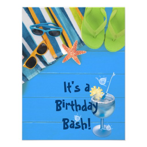 Birthday Bash Pool Party Custom Announcement