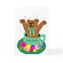 Birthday bear in tea cup card