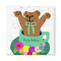 Birthday bear in tea cup magnet