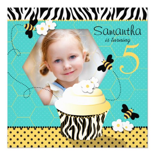 Birthday Bee Cupcake Birthday Custom Announcements