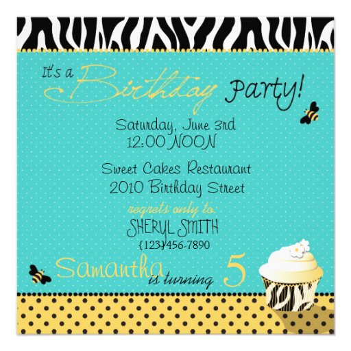 Birthday Bee Cupcake Birthday Custom Announcements